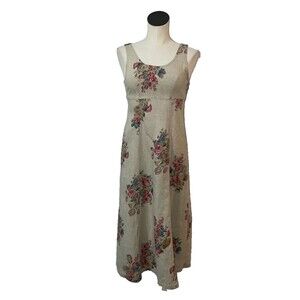 Karen Kane Women’s Vintage Floral Linen Midi Dress size 6 Scoop Neck made in USA